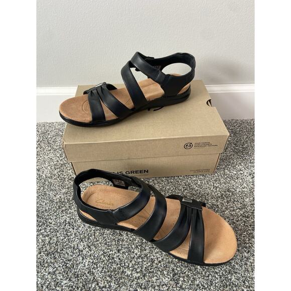 Women’s Clark’s Kitly Ave Flat Strappy Sandal Black Leather Size 11M Boho - Picture 4 of 7